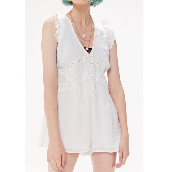 Urban Outfitters Pants - UO Anya Eyelet Button-Front Romper Urban Outfitters Pants - UO Anya Eyelet Button-Front Romper